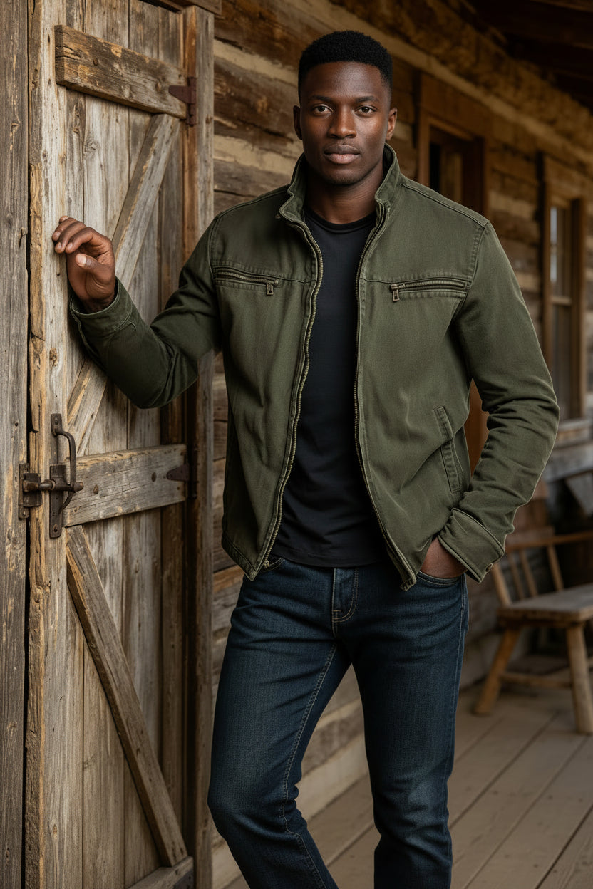 MKASOUTH — Men's Retro Army Green Jacket