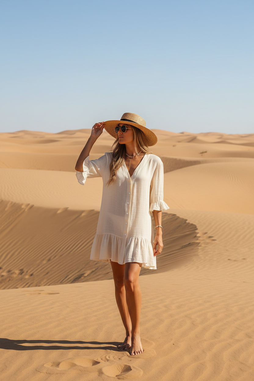 MKASOUTH — Women's V-Neck Ruffle Beach Cover-Up Dress