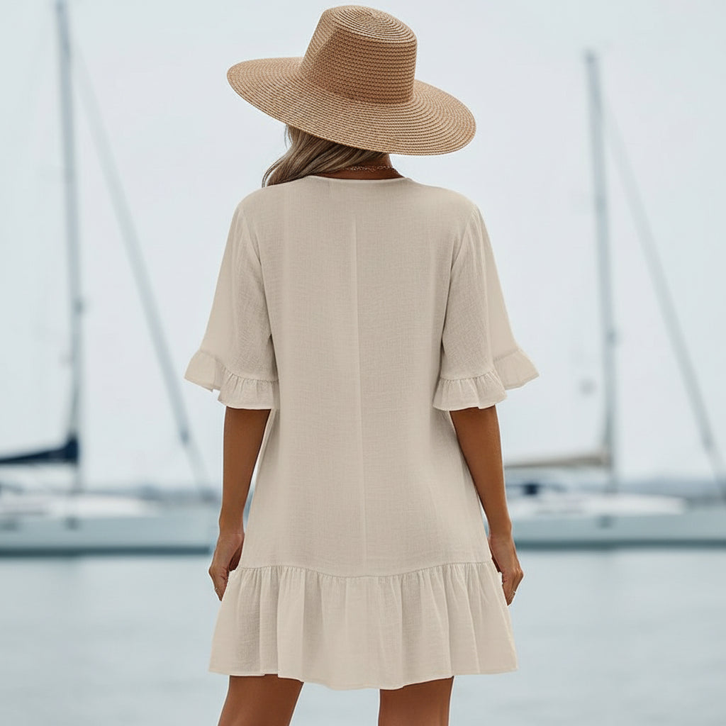 MKASOUTH — Women's V-Neck Ruffle Beach Cover-Up Dress