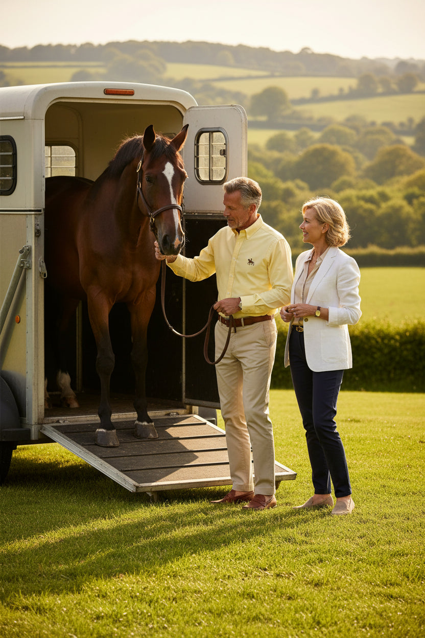 Men's White Oxford Shirt | Pure Cotton, Embroidered Horse, Long Sleeve