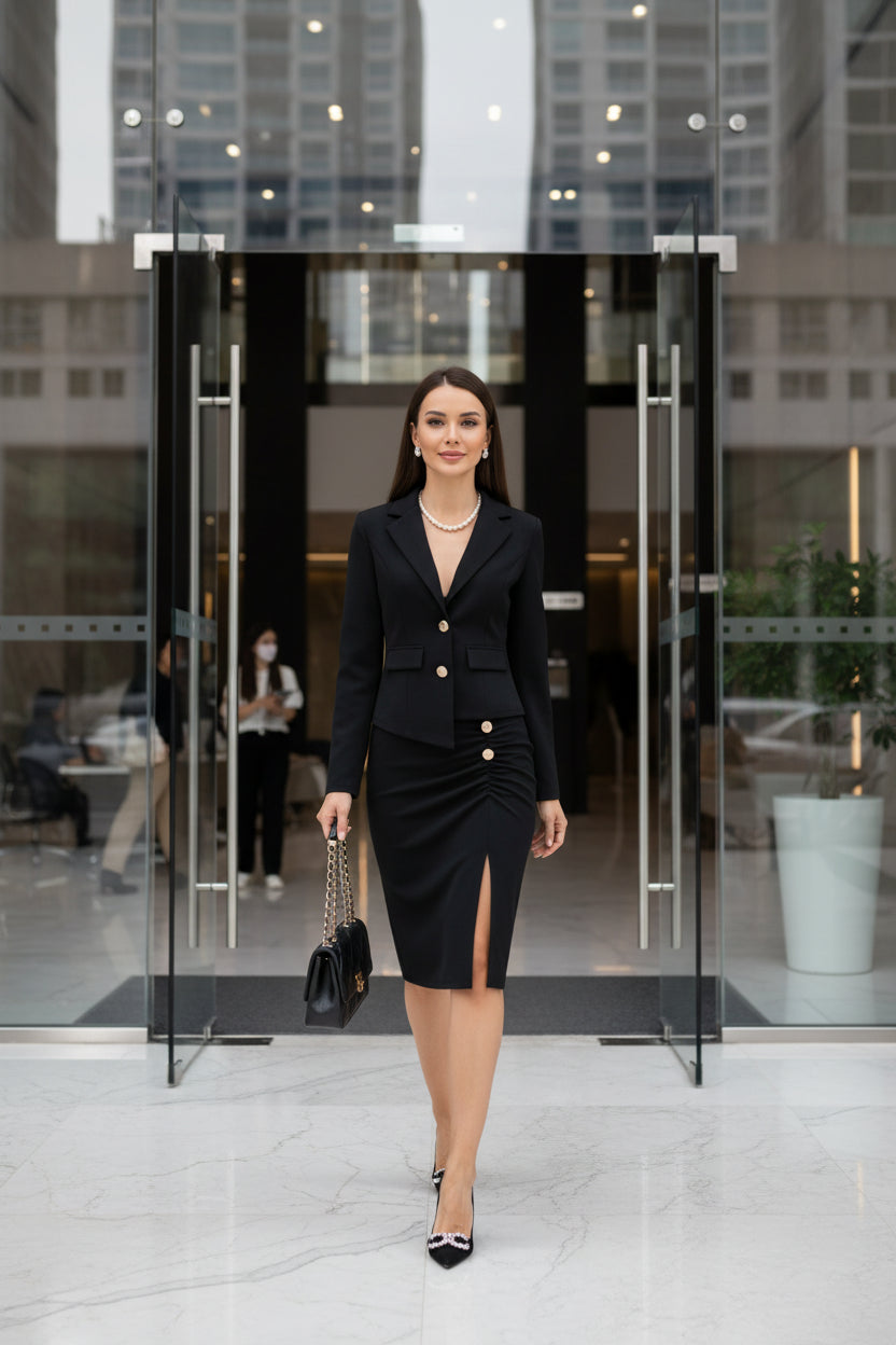 MKASOUTH — Women's Notched Collar Office Skirt Suit