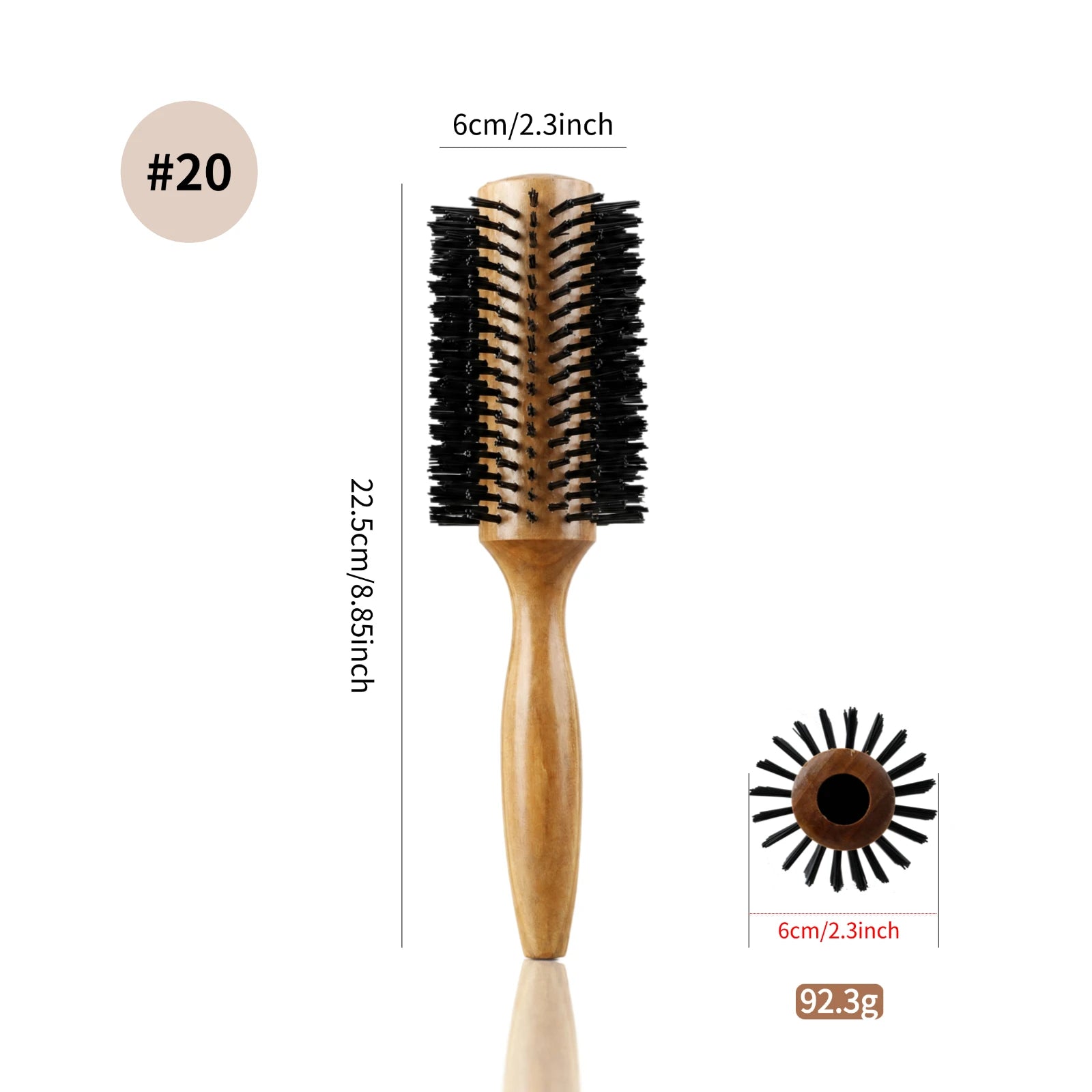 Beech Wood Round Hair Brush – Nylon Bristle, 3 Sizes, Blow Dry Styling