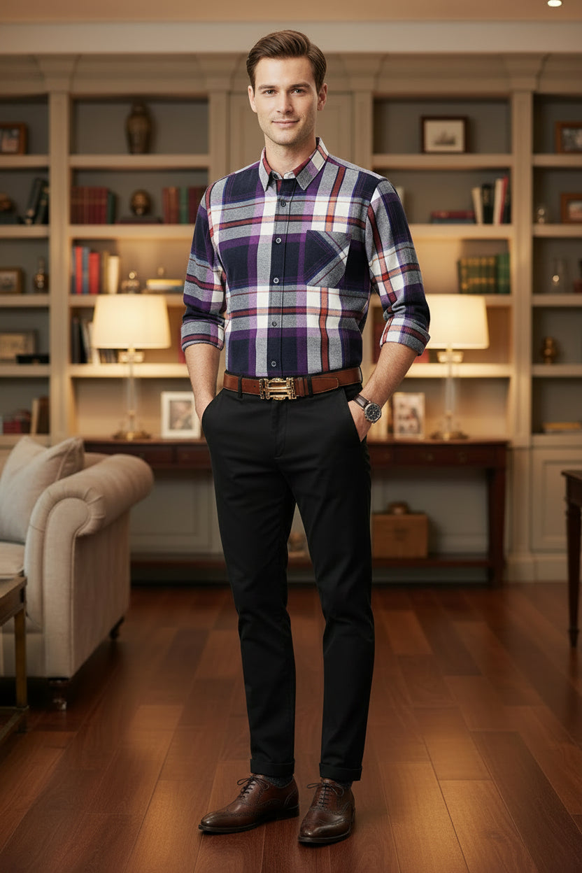 MKASOUTH — Men's Cotton Plaid Smart Casual Shirt