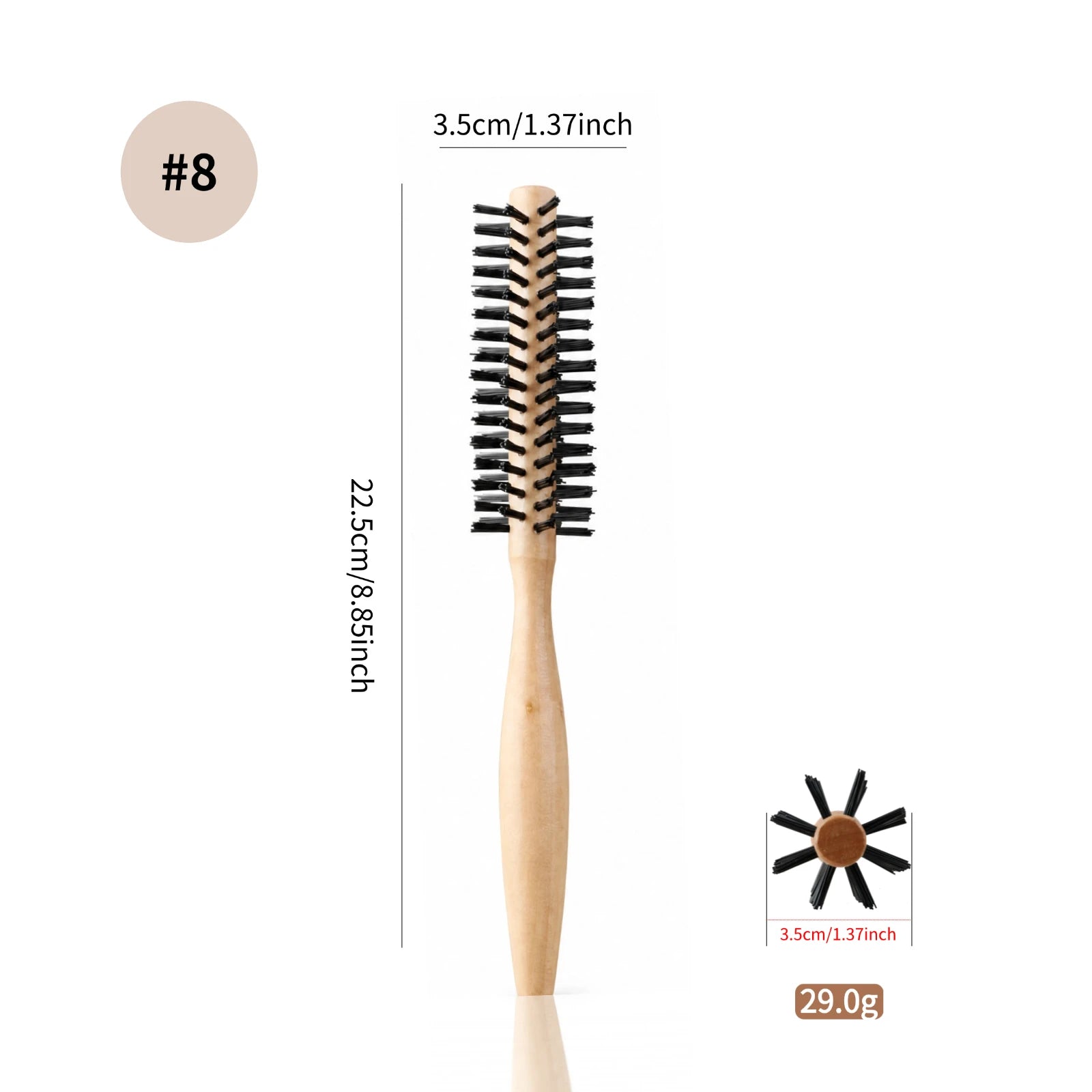 Beech Wood Round Hair Brush – Nylon Bristle, 3 Sizes, Blow Dry Styling