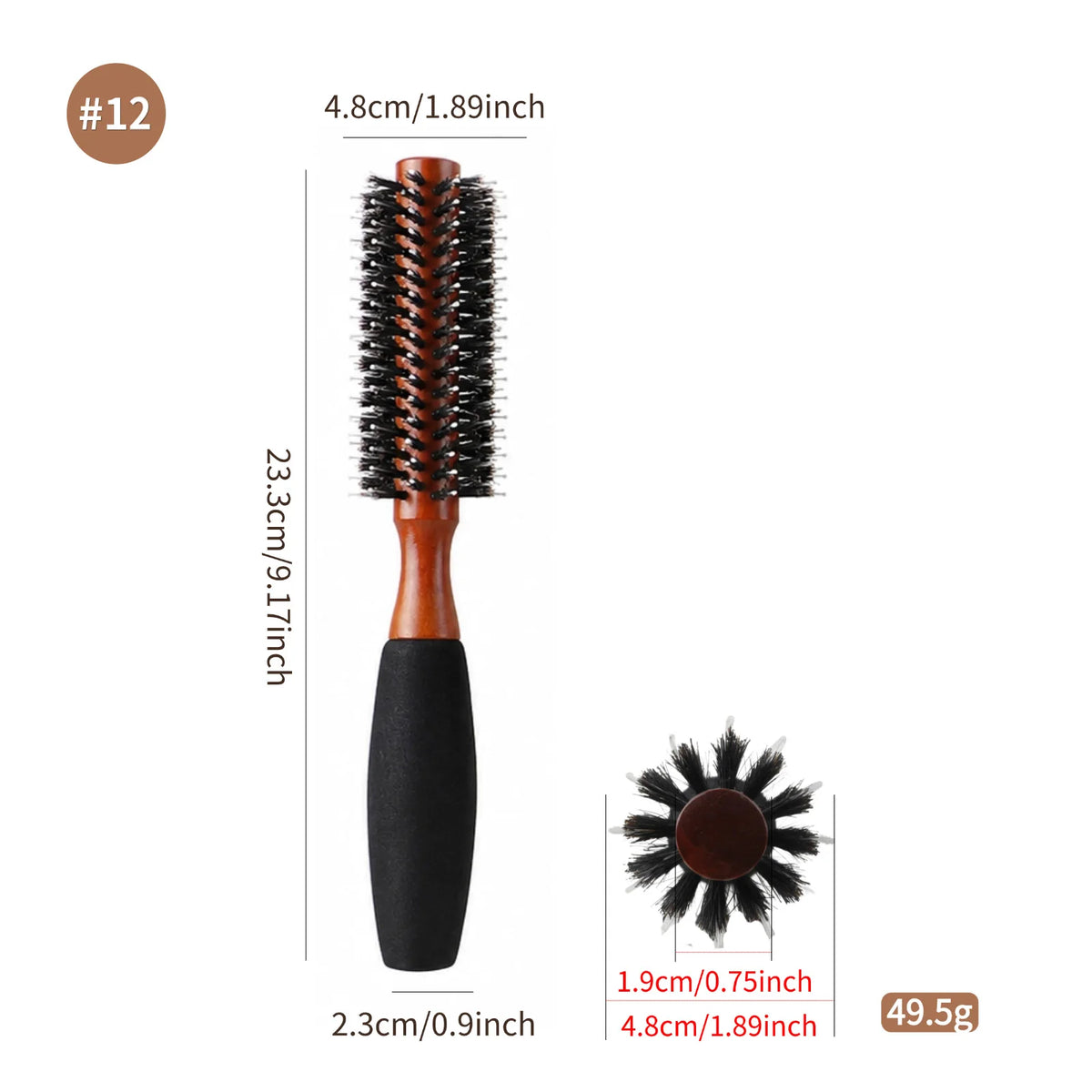 Boar Bristle Round Hair Brush – Beech Wood & Sponge Handle, 5 Sizes