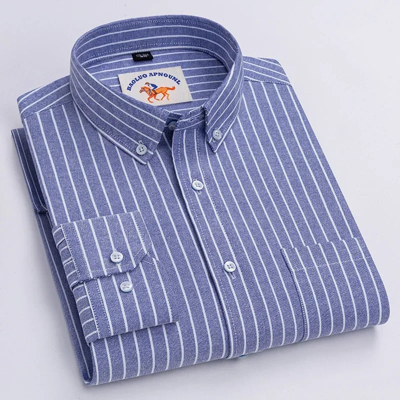 Men's White Oxford Shirt | Pure Cotton, Embroidered Horse, Long Sleeve