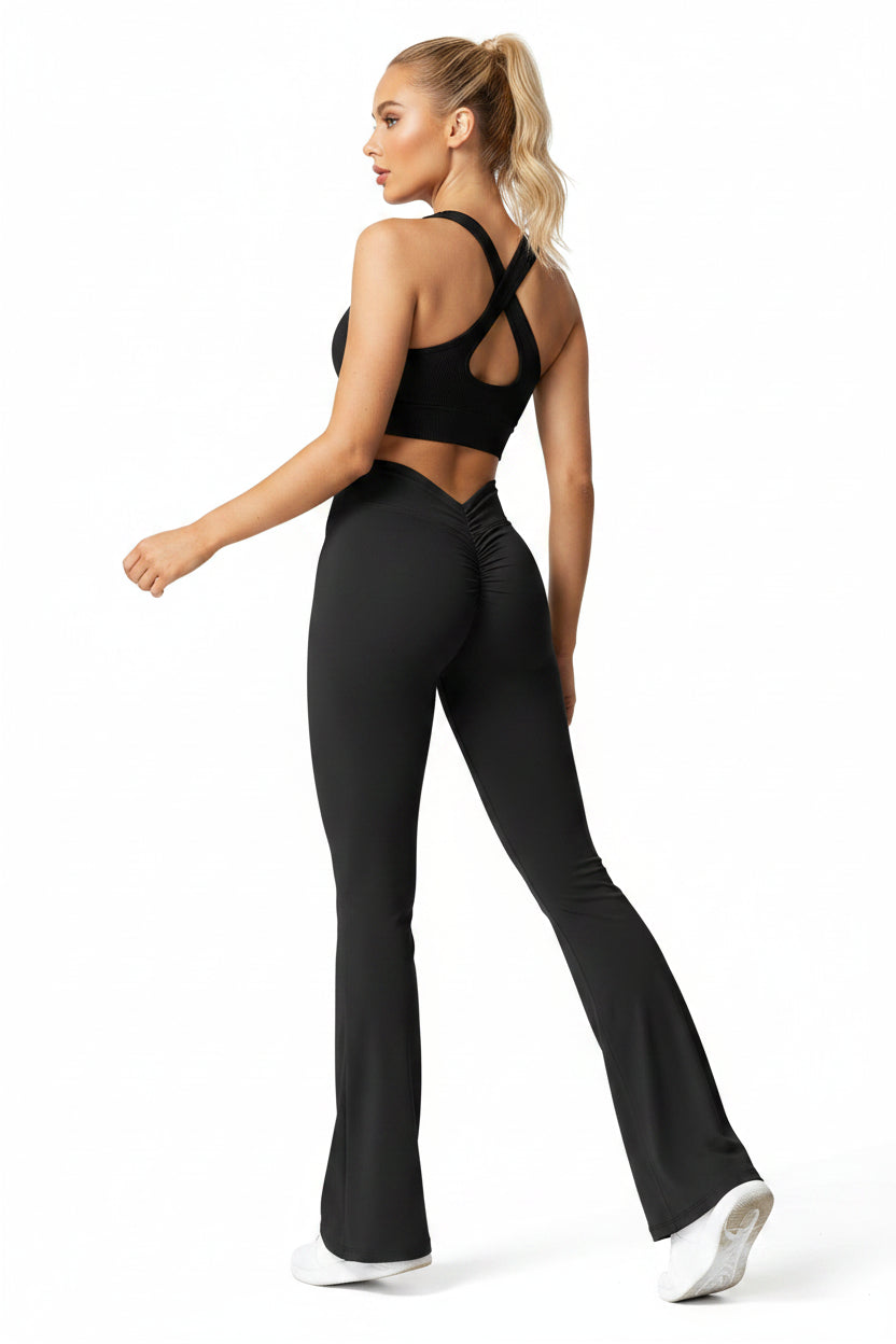 Fashion Micro Horn Leggings Women V-back Waist Sports Pants High Waist Push Up Butt Gym Pants Solid Slim Casual Leggings
