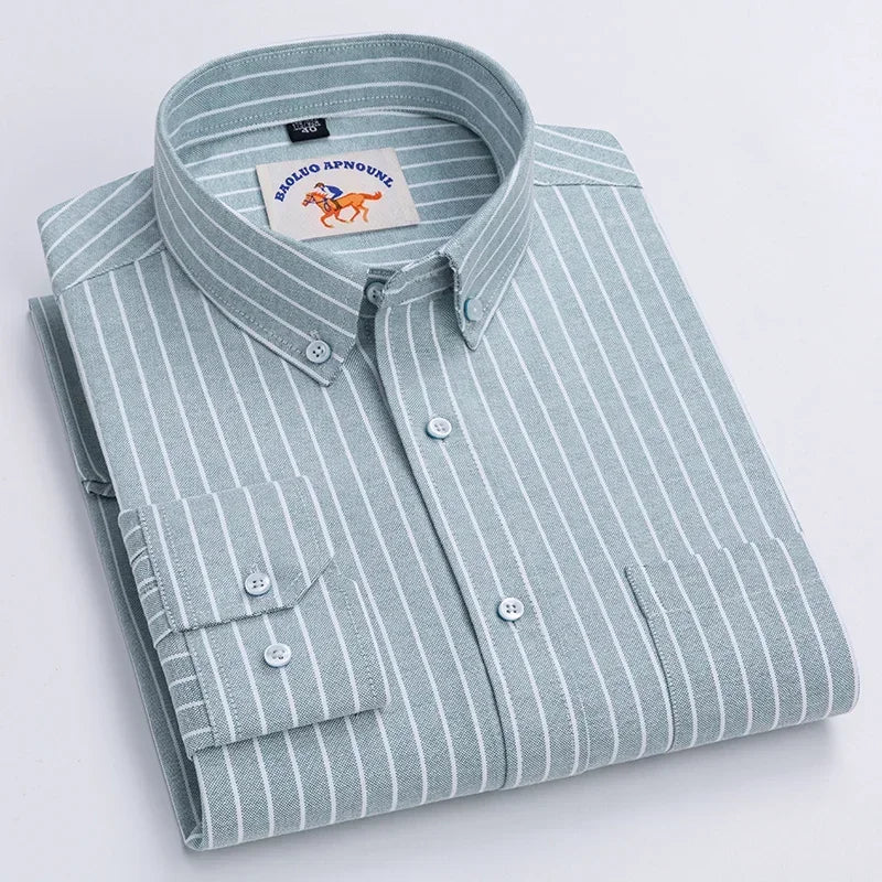 Men's White Oxford Shirt | Pure Cotton, Embroidered Horse, Long Sleeve