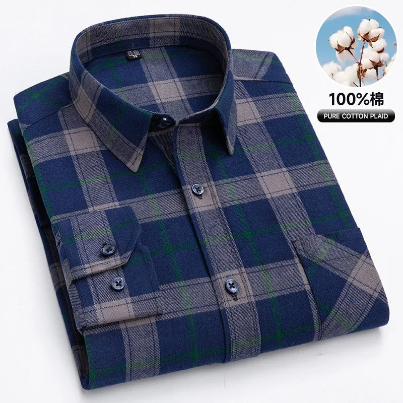 MKASOUTH — Men's Cotton Plaid Smart Casual Shirt