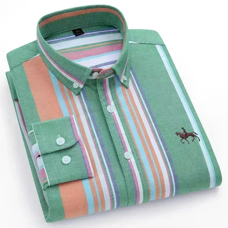 Men's White Oxford Shirt | Pure Cotton, Embroidered Horse, Long Sleeve
