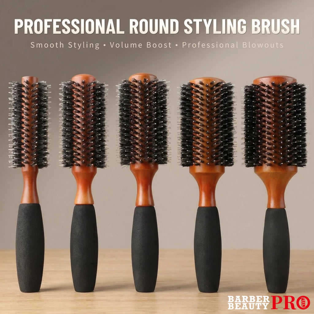 Boar Bristle Round Hair Brush – Beech Wood & Sponge Handle, 5 Sizes
