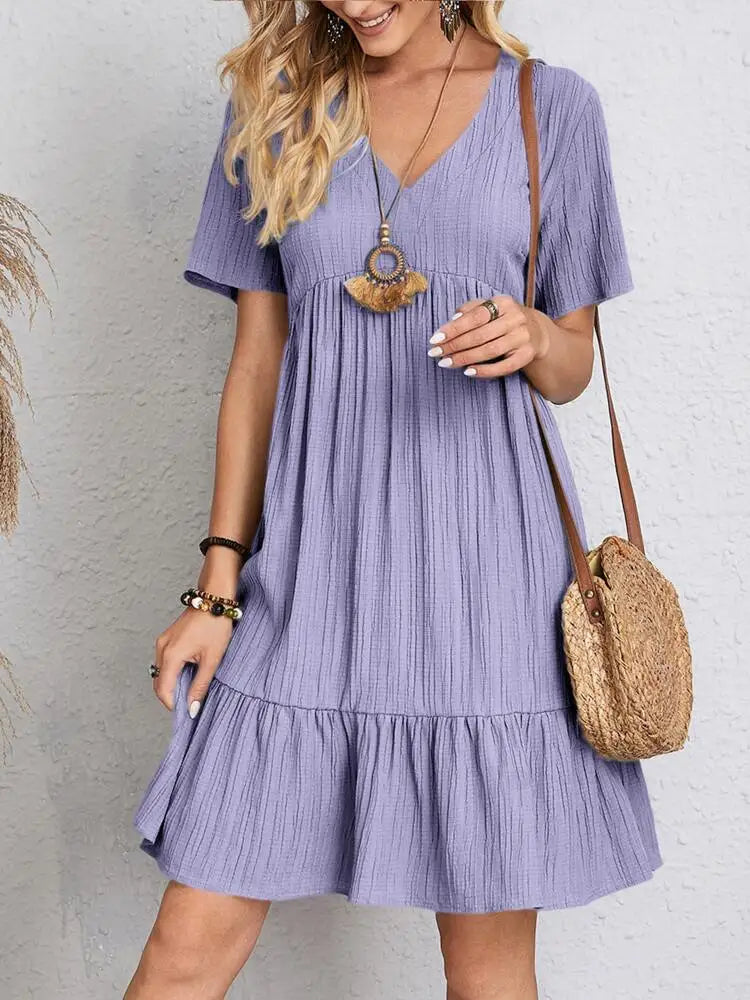 MKASOUTH — Women's V-Neck Ruffle A-Line Office Dress