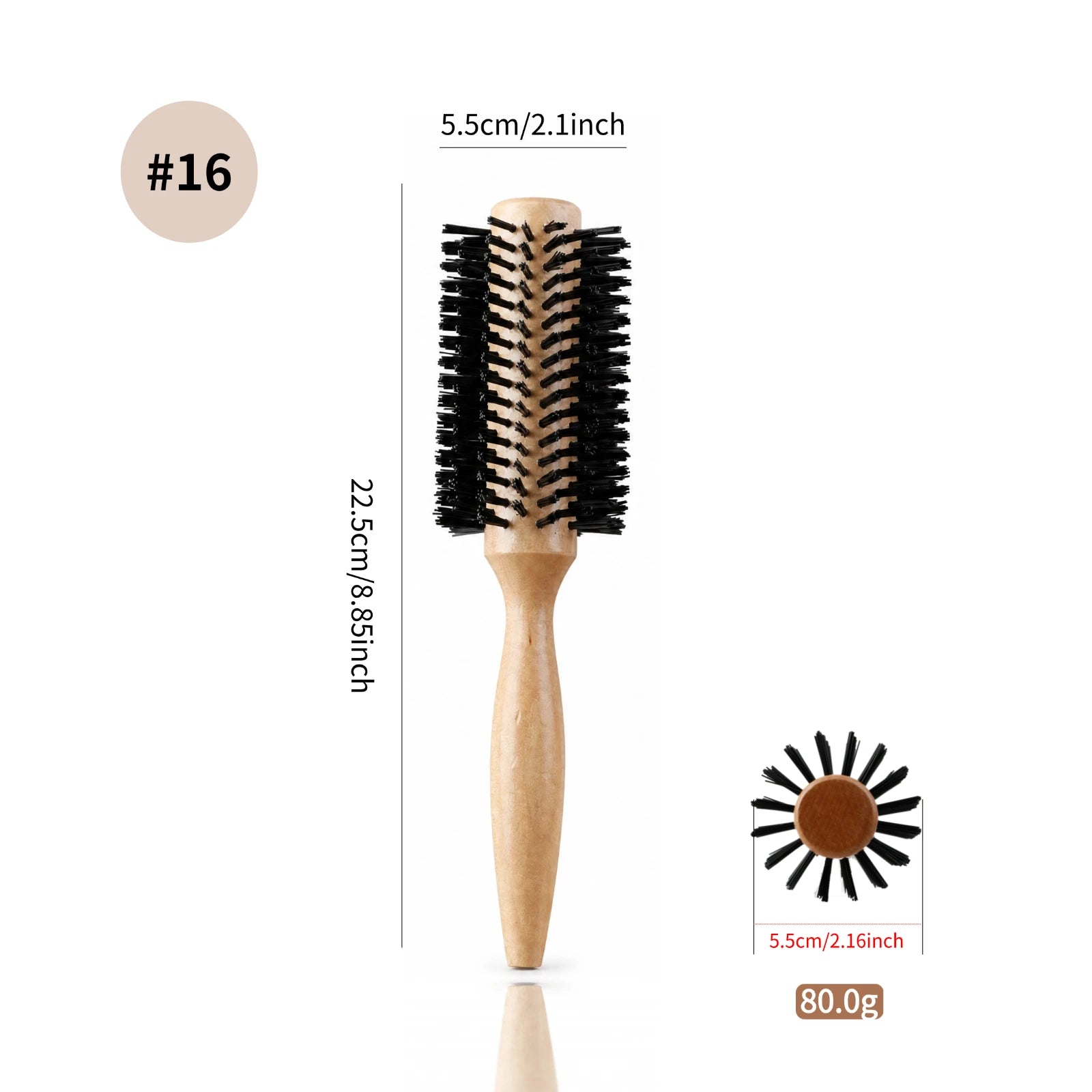 Beech Wood Round Hair Brush – Nylon Bristle, 3 Sizes, Blow Dry Styling