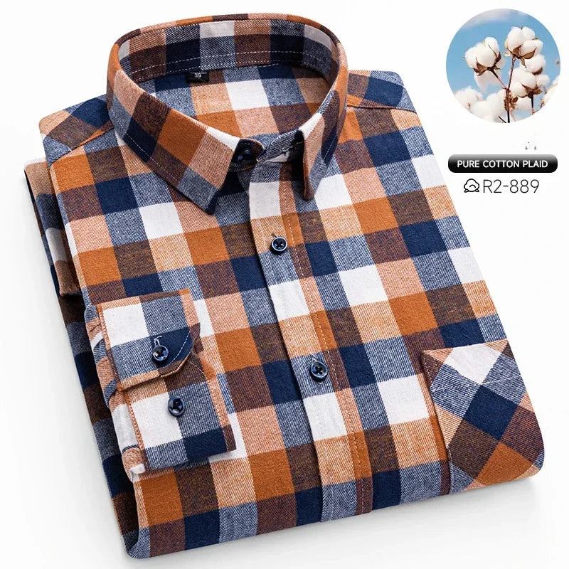 MKASOUTH — Men's Cotton Plaid Smart Casual Shirt