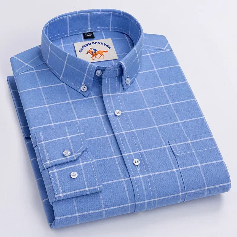 Men's White Oxford Shirt | Pure Cotton, Embroidered Horse, Long Sleeve