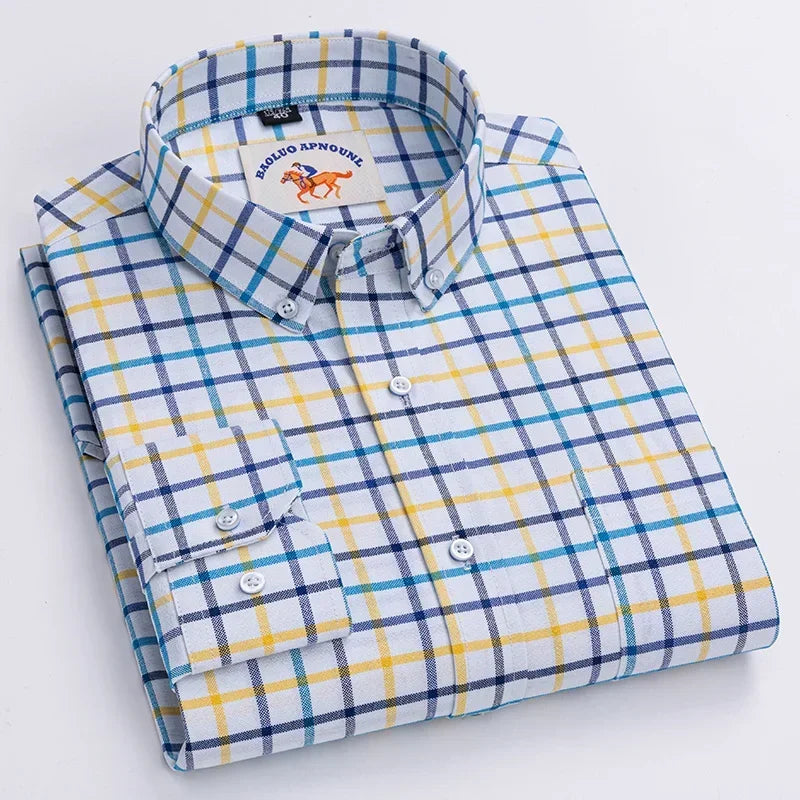 Men's White Oxford Shirt | Pure Cotton, Embroidered Horse, Long Sleeve