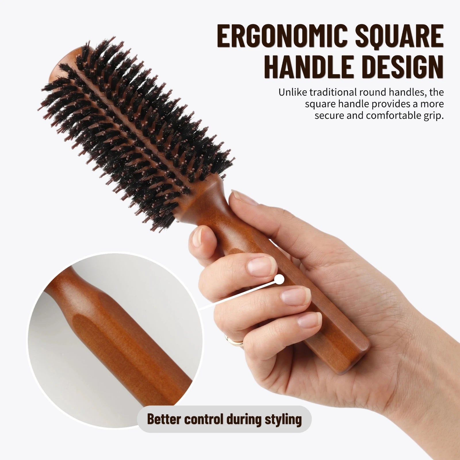 Boar Bristle Round Hair Brush – Beech Wood, 4 Sizes, Blow Dry & Curl