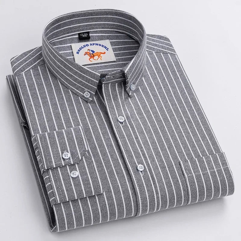 Men's White Oxford Shirt | Pure Cotton, Embroidered Horse, Long Sleeve