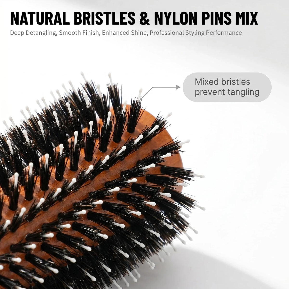 Boar Bristle Round Hair Brush – Beech Wood & Sponge Handle, 5 Sizes