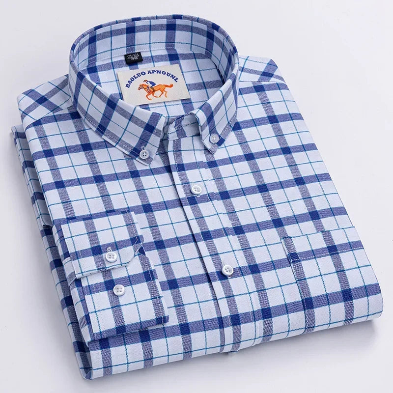 Men's White Oxford Shirt | Pure Cotton, Embroidered Horse, Long Sleeve