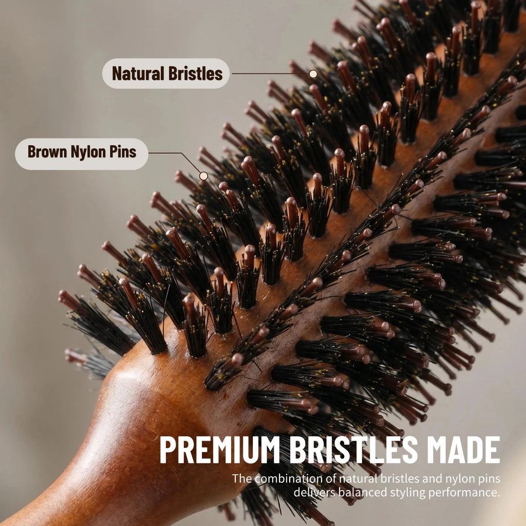 Boar Bristle Round Hair Brush – Beech Wood, 4 Sizes, Blow Dry & Curl