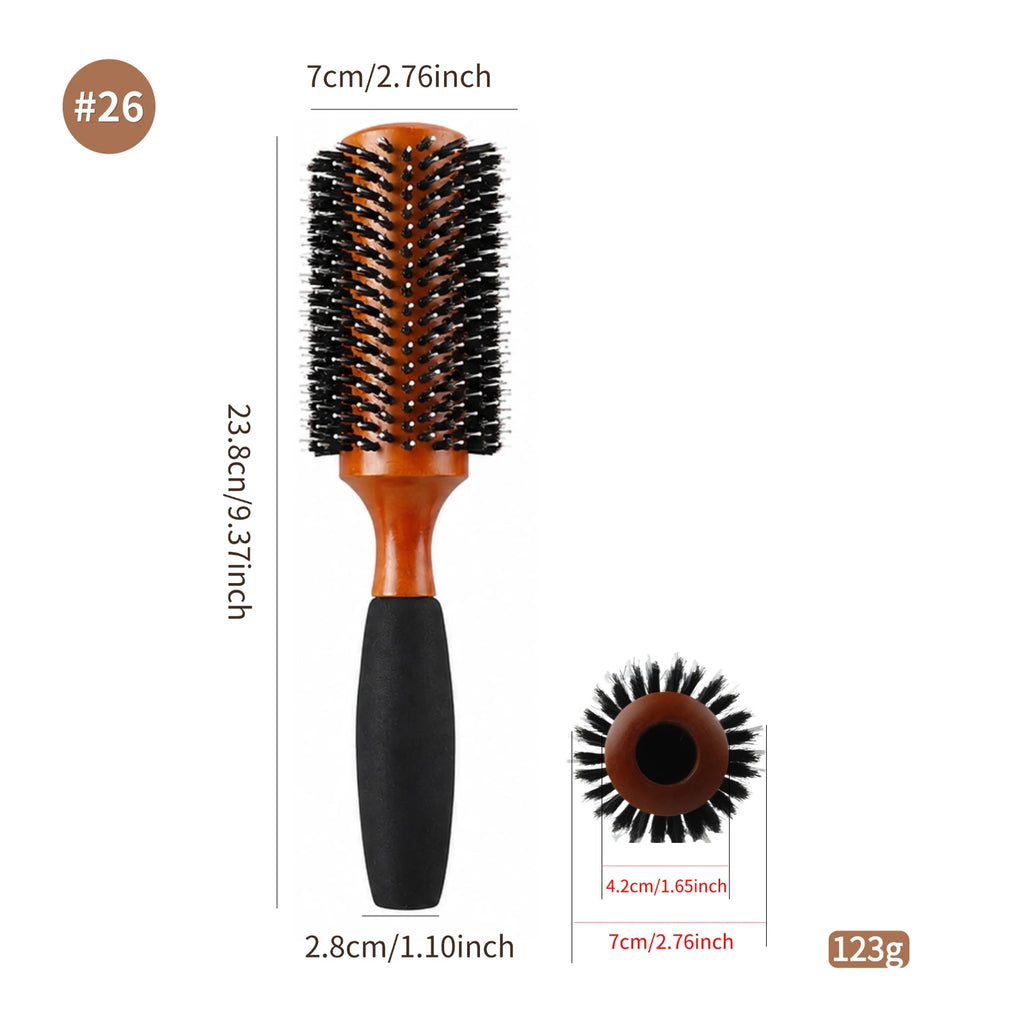 Boar Bristle Round Hair Brush – Beech Wood & Sponge Handle, 5 Sizes