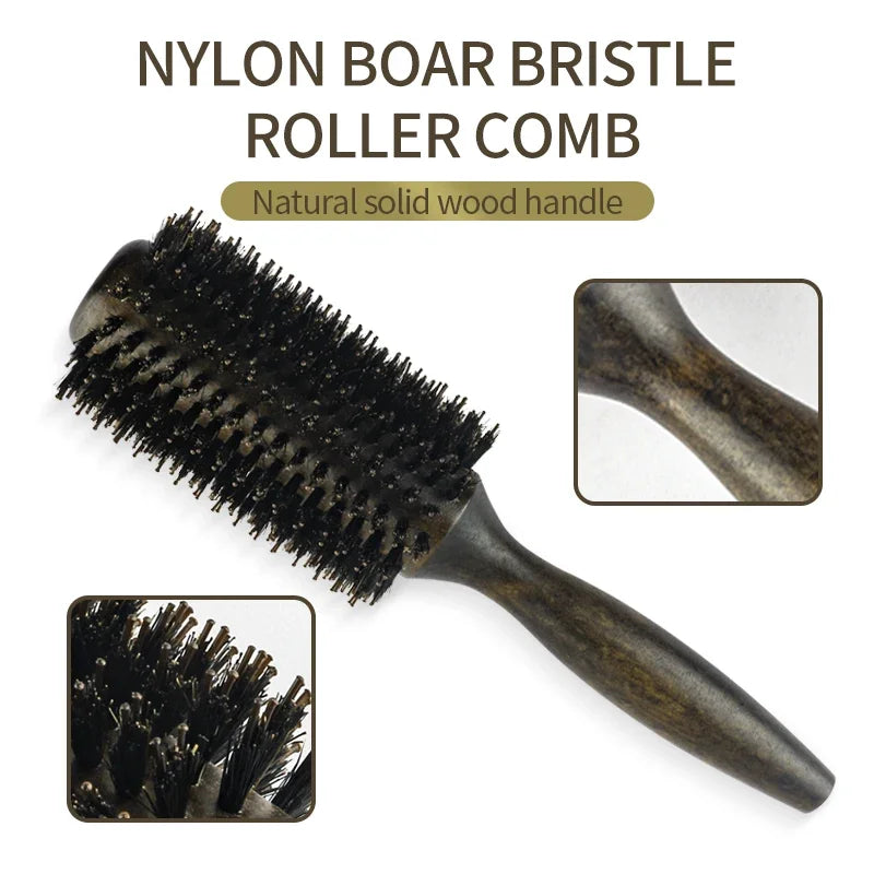 Boar Bristle Round Hair Brush – Wood Handle, 3 Sizes, Frizz Control