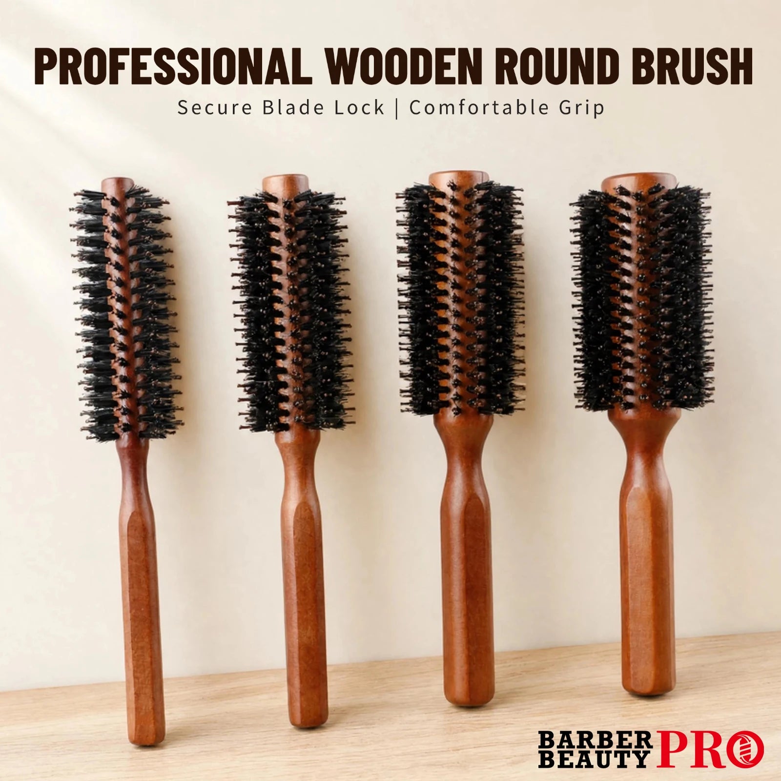 Boar Bristle Round Hair Brush – Beech Wood, 4 Sizes, Blow Dry & Curl