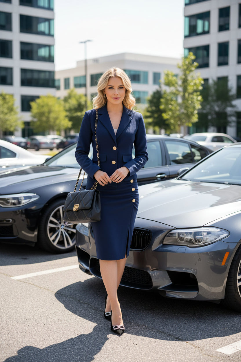 MKASOUTH — Women's Notched Collar Office Skirt Suit
