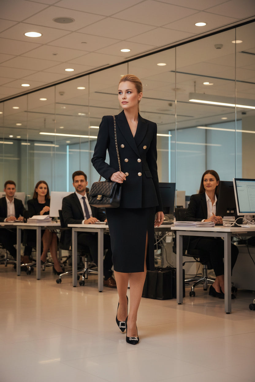 MKASOUTH — Women's Notched Collar Office Skirt Suit