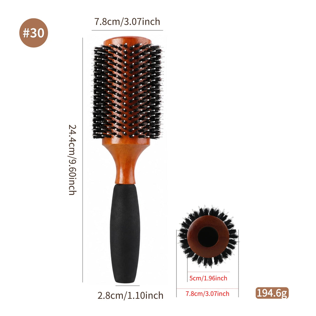 Boar Bristle Round Hair Brush – Beech Wood & Sponge Handle, 5 Sizes