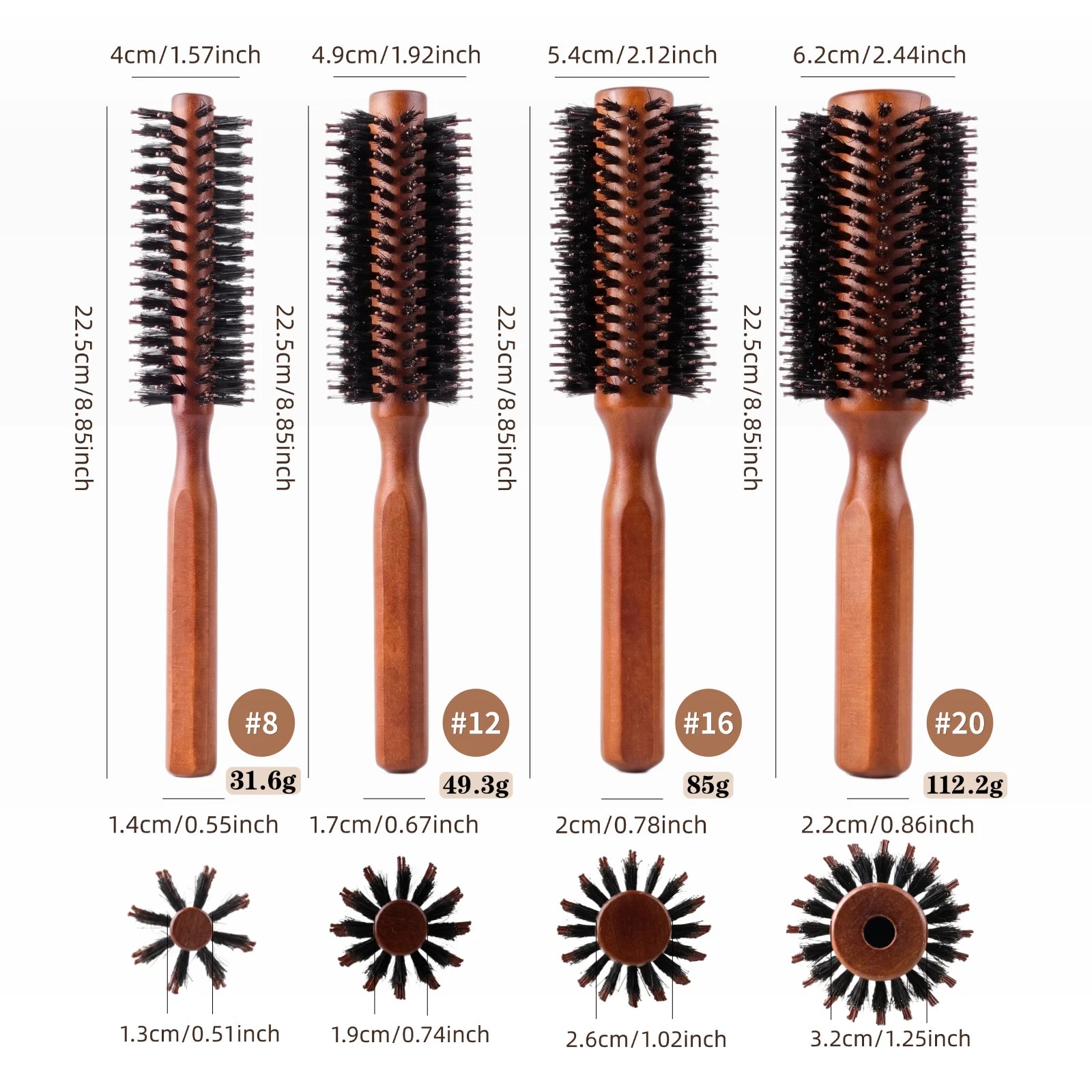 Boar Bristle Round Hair Brush – Beech Wood, 4 Sizes, Blow Dry & Curl