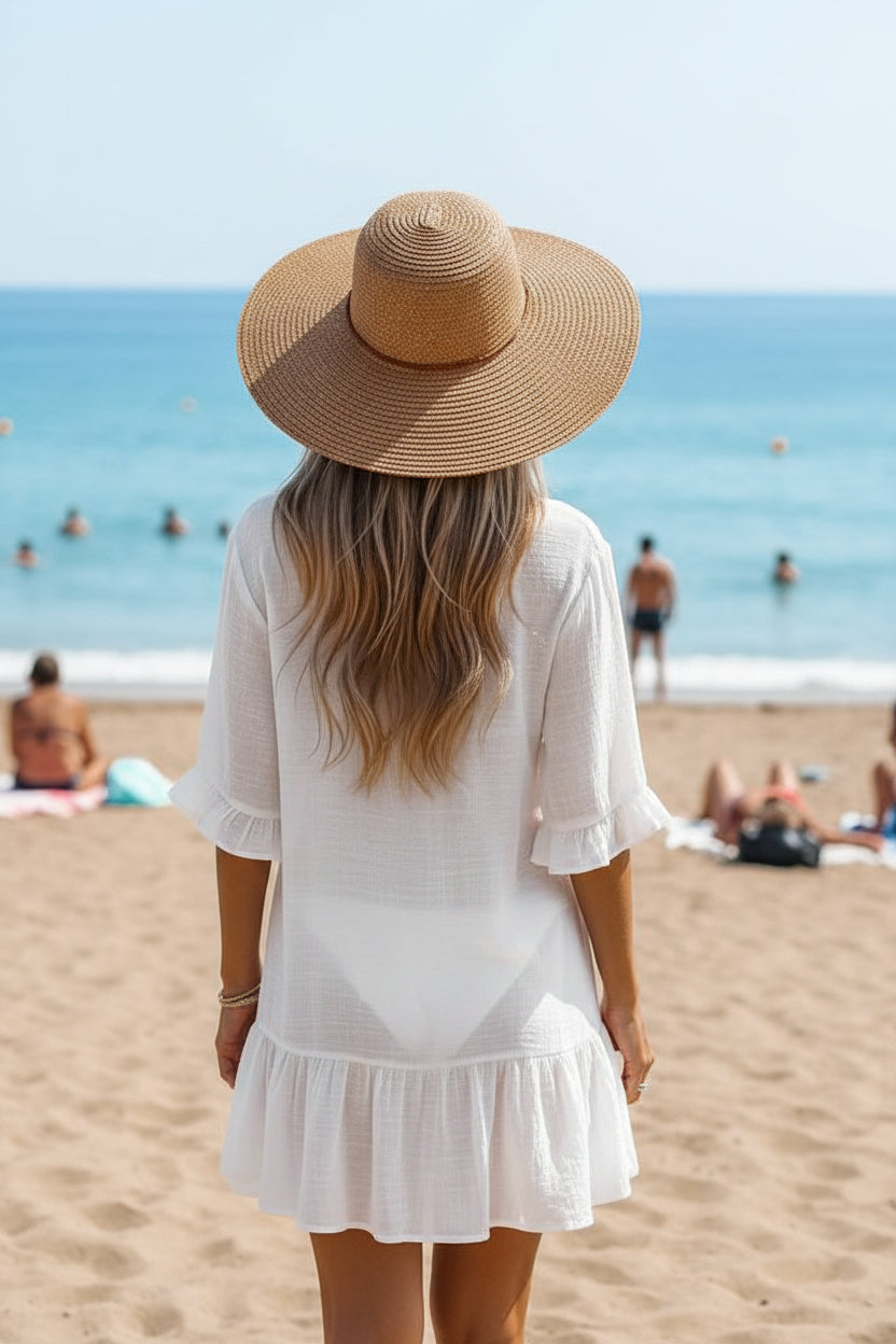 MKASOUTH — Women's V-Neck Ruffle Beach Cover-Up Dress