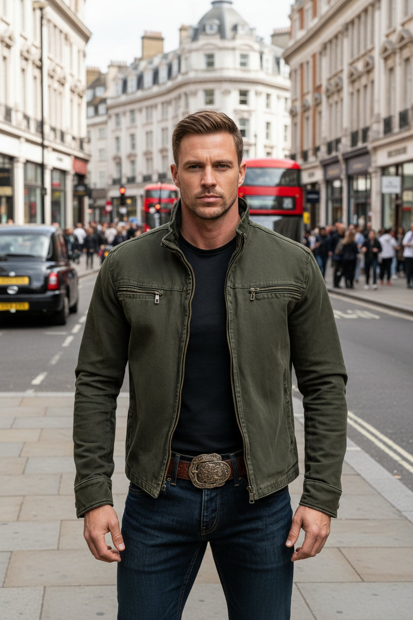 MKASOUTH — Men's Retro Army Green Jacket